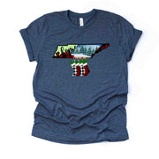 Christmas Tee, Christmas in Tennessee, Buffalo Plaid TN Home Design, premium unisex tee, 3 color choices, plus sizes, 3x and 4x christmas