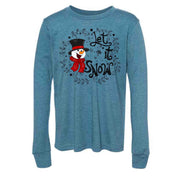 Snowman Long Sleeve Tee, Cute Snowman with Let It Snow Word Design on premium unisex long sleeve tee, 3x plus size long sleeve
