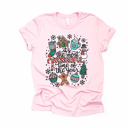 Christmas Tee, It's The Most Wonderful Time of the Year with Christmas Icons on premium unisex shirt, 3 color choices, plus sizes available