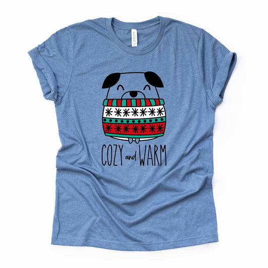 Christmas Tee, Super Fun Pug Dog in a Sweater, Christmas Pug in Sweater on premium unisex shirt, 3 color choices, plus sizes available