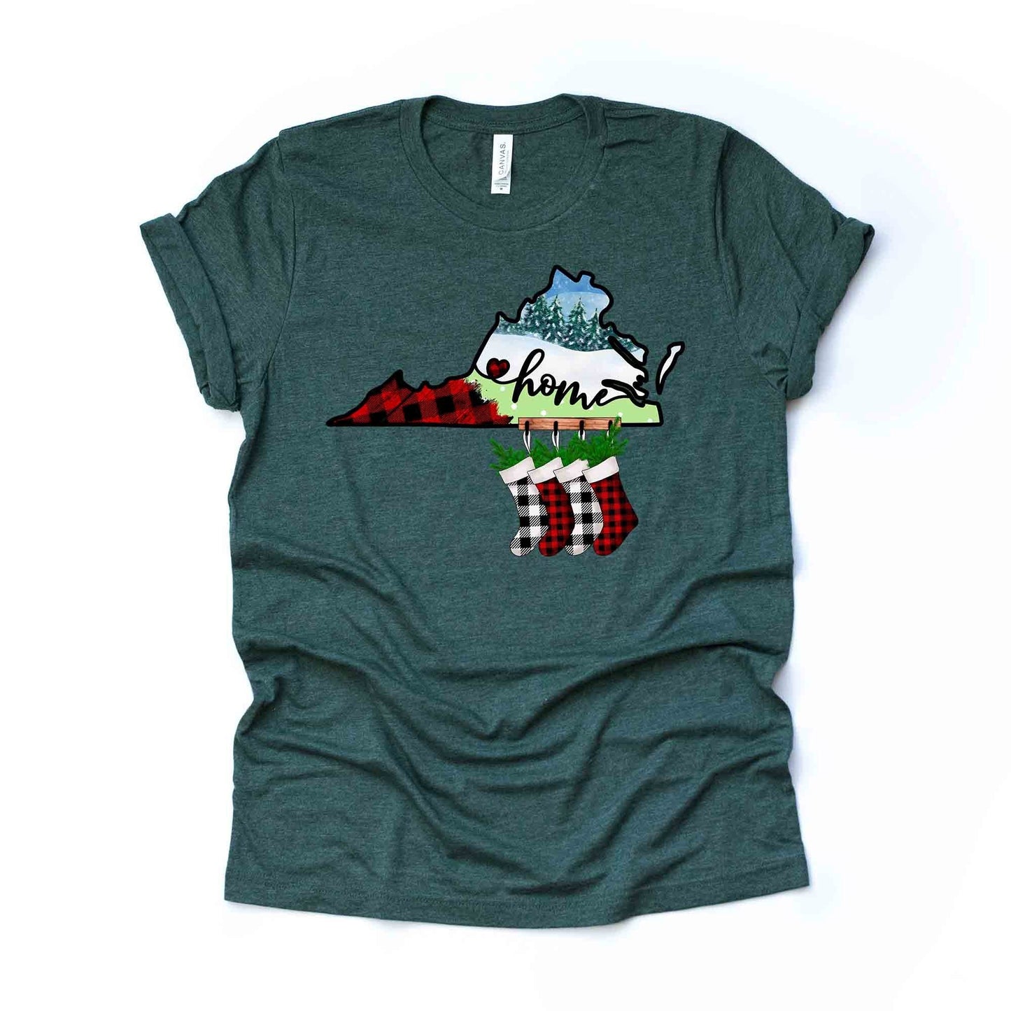 Christmas Tee, Christmas in Virginia, Buffalo Plaid Virginia Design, premium unisex shirt, 3 color choices, plus sizes, 3x, 4x christmas