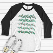 Christmas Raglan, Christmas Garland, Christmas Swathe with Holly and Berries Design, premium Raglan 3/4 sleeve shirt, plus size, 2X, 3X