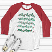 Christmas Raglan, Christmas Garland, Christmas Swathe with Holly and Berries Design, premium Raglan 3/4 sleeve shirt, plus size, 2X, 3X
