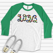 New Year Raglan, 2023 in Lights, Fun 2023 New Year, Happy New Year 2023 Design, premium Raglan 3/4 sleeve shirt, plus size, 2X, 3X