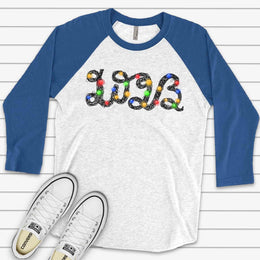 New Year Raglan, 2023 in Lights, Fun 2023 New Year, Happy New Year 2023 Design, premium Raglan 3/4 sleeve shirt, plus size, 2X, 3X