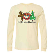 Christmas Long Sleeve Tee, FAITH LOVE CHRISTMAS, Christmas Cross & Tree Design on premium unisex long sleeve tee, 3x plus size long sleeve