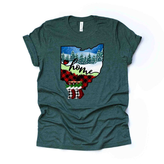Christmas Tee, Christmas in Ohio, Buffalo Plaid Ohio Home Design, premium unisex shirt, 3 color choices, plus sizes, 3x and 4x christmas