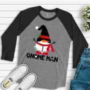 Christmas Raglan, Super Cute Snowman Gnome, Gnome Man, Cute Snow Gnome Design on premium Raglan 3/4 sleeve shirt, plus size, 2X, 3X