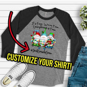 Christmas Gnomes, It's Fine, We're Fine, Everything is Fine, Teacher Squad Design on premium Raglan 3/4 sleeve shirt, plus size, 2X, 3X