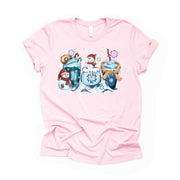 Winter Tee, Super Cute Winter Coffee Drinks with Snowmen, Snowmen Coffee Design on premium cotton unisex shirt, plus sizes, 2x, 3x, 4x
