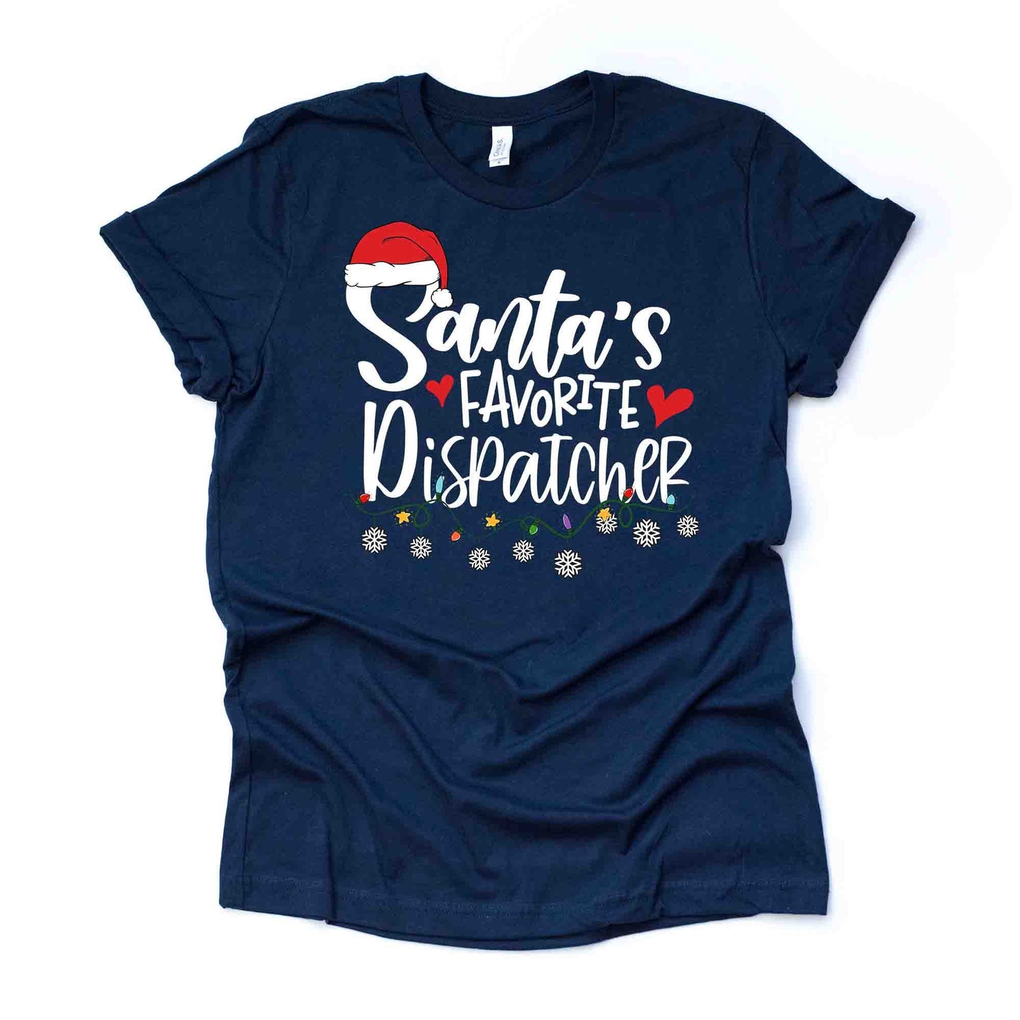 Christmas Tee, Santa's Favorite Dispatcher, Dispatcher 911 Christmas Design on premium unisex shirt, 3 color choices, plus sizes