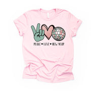 New Years Tee, Super Cute Peace Love New Year, New Year Disco Ball Design on premium Bella + Canvas unisex shirt, 3 color choices, plus size
