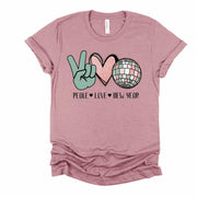 New Years Tee, Super Cute Peace Love New Year, New Year Disco Ball Design on premium Bella + Canvas unisex shirt, 3 color choices, plus size
