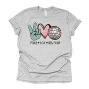 New Years Tee, Super Cute Peace Love New Year, New Year Disco Ball Design on premium Bella + Canvas unisex shirt, 3 color choices, plus size