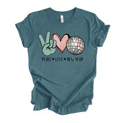 New Years Tee, Super Cute Peace Love New Year, New Year Disco Ball Design on premium Bella + Canvas unisex shirt, 3 color choices, plus size