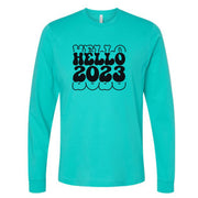 New Year's Long Sleeve, Hello 2023, New Year 2023, Repeating 2023 Design on premium unisex long sleeve tee, 3x plus size long sleeve