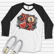Valentine Raglan, Cute Valentine Hearts, Marquee XOXO with Hearts Design on premium Raglan 3/4 sleeve shirt, plus size, 2X, 3X