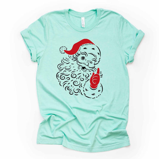 Christmas Tee, Super Fun Simple Santa Drawing, Better Not Pout Santa on premium unisex shirt, 3 color choices, plus sizes available