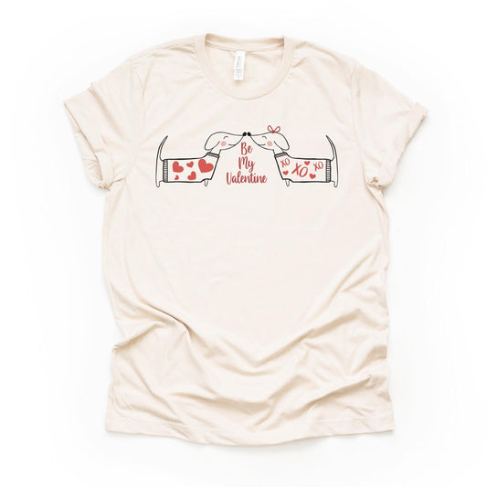 Valentine's Day Tee, Dachshunds Dogs in Love, Be My Valentine Design on premium unisex shirt, 3 color choices, 3x valentine, 4x valentine
