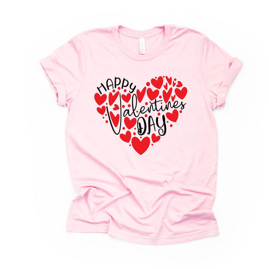 Valentine's Day Tee, Happy Valentine's Day with Red Hearts Design on premium unisex shirt, 3 color choices, 3x valentine, 4x valentine