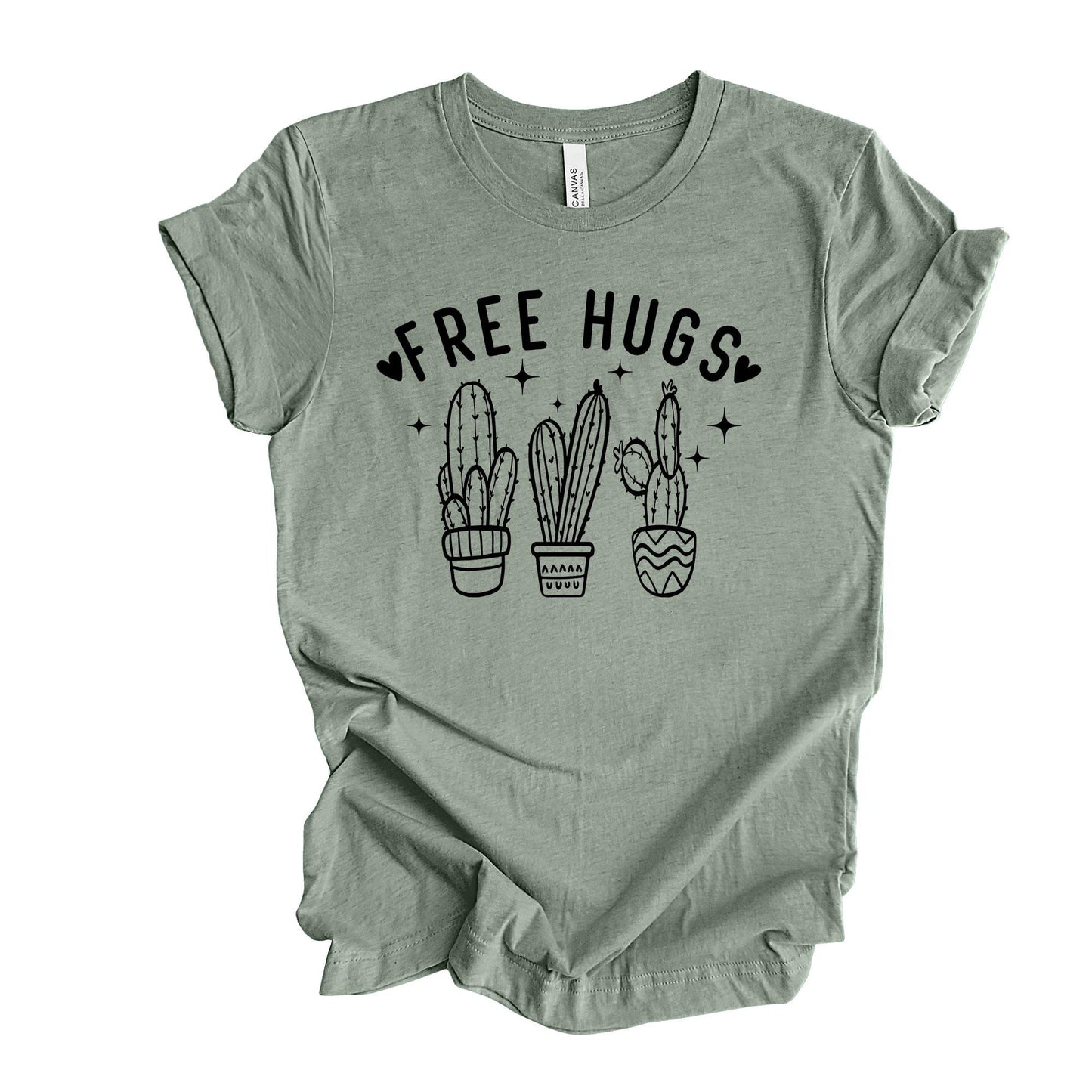 Valentine's Day Tee, Funny Valentine, FREE HUGS, Cactus Tee Design on premium unisex shirt, 3 color choices, 3x valentine, 4x valentine