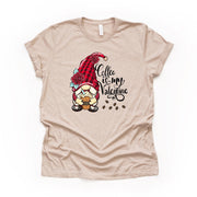 Valentine's Day Tee, Valentine Gnome, Coffee Is My Valentine Design on premium unisex shirt, 3 color choices, 3x valentine, 4x valentine