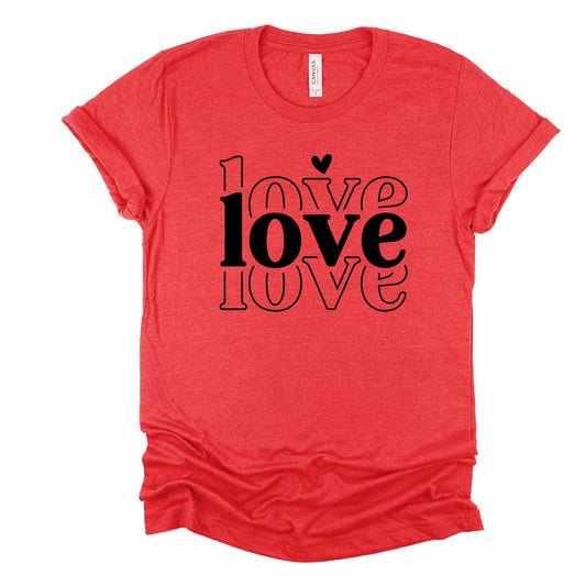 Valentine's Day Tee, Valentine LOVE, Repeating Love Word Art Design on premium unisex shirt, 3 color choices, 3x valentine, 4x valentine