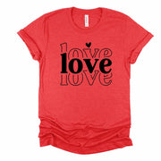 Valentine's Day Tee, Valentine LOVE, Repeating Love Word Art Design on premium unisex shirt, 3 color choices, 3x valentine, 4x valentine