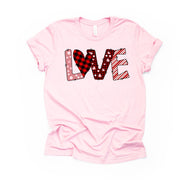 Valentine's Day Tee, Valentine LOVE, Plaid, Stripes & Dots LOVE Design on premium unisex shirt, 3 color choices, 3x valentine, 4x valentine