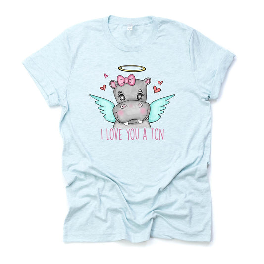 Valentine's Day Tee, Super Cute Valentine Hippo, I Love You a Ton Design, premium unisex shirt, 3 color choices, 3x valentine, 4x valentine