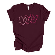 Valentine's Day Tee, Super Cute Valentine Hearts, Hearts Linked Design on premium unisex shirt, 3 color choices, 3x valentine, 4x valentine