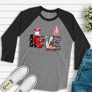 Valentine's Day Raglan, Super Cute LOVE Gnomes, Valentine's Day Gnomes Design on premium Raglan 3/4 sleeve shirt, plus size, 2X, 3X