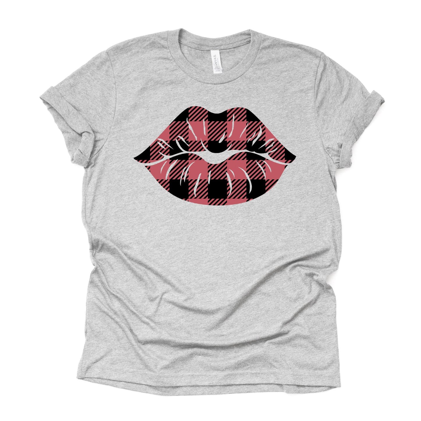 Valentine's Day Tee, Pink Buffalo Plaid Lips, Valentine Lips Design on premium unisex shirt, 3 color choices, 3x valentine, 4x valentine