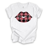 Valentine's Day Tee, Pink Buffalo Plaid Lips, Valentine Lips Design on premium unisex shirt, 3 color choices, 3x valentine, 4x valentine