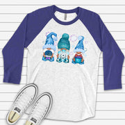 Winter Raglan, Super Cute Winter Gnomes with Snow Raglan Design on premium Raglan 3/4 sleeve shirt, plus size, 2X, 3X