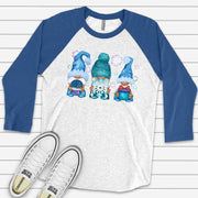 Winter Raglan, Super Cute Winter Gnomes with Snow Raglan Design on premium Raglan 3/4 sleeve shirt, plus size, 2X, 3X