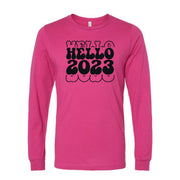New Year's Long Sleeve, Hello 2023, New Year 2023, Repeating 2023 Design on premium unisex long sleeve tee, 3x plus size long sleeve