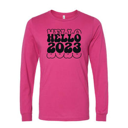 New Year's Long Sleeve, Hello 2023, New Year 2023, Repeating 2023 Design on premium unisex long sleeve tee, 3x plus size long sleeve