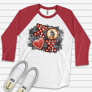 Valentine Raglan, Cute Valentine Hearts, Marquee XOXO with Hearts Design on premium Raglan 3/4 sleeve shirt, plus size, 2X, 3X