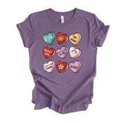 Valentine's Day Tee, Cute Conversation Hearts in a Row Design on premium unisex shirt, 4 color choices, 2X, 3X, 4X, plus sizes available
