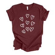 Valentine's Day Tee, Cute Hearts Collage, Valentine Hearts Design on premium unisex shirt, 5 color choices, 3x valentine, 4x valentine