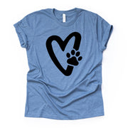 Valentine's Day Tee, Cute Heart with Paw, Animal Lover, Dog Valentine,  Design, premium unisex shirt, 3 color choices, plus valentine tee