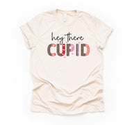 Valentine's Day Tee, Hey There Cupid, Fun Leopard Letters Cupid Design, premium unisex shirt, 3 color choices, plus valentine tee