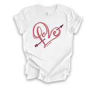 Valentine's Day Tee, Cute LOVE Heart with Arrow, Boho Heart with Love Design, premium unisex shirt, 3 color choices, plus valentine tee