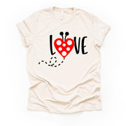 Valentine's Day Tee, Super Cute Lady Bug LOVE, Lady Bug with Heart Design, premium unisex shirt, 3 color choices, plus valentine tee