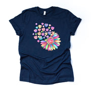 Valentine's Day Tee, Pastel Valentine Sunflower with Conversation Hearts Design, premium unisex shirt, 3 color choices, plus valentine tee