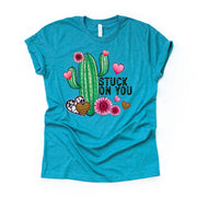 Valentine's Day Tee, Super Cute Valentine Cactus, Stuck on You Cactus Design, premium unisex shirt, 3 color choices, plus valentine tee