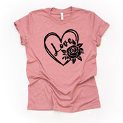 Valentine's Day Tee, Cute Heart with Rose, LOVE Heart with Flower Design, premium unisex shirt, 3 color choices, plus valentine tee