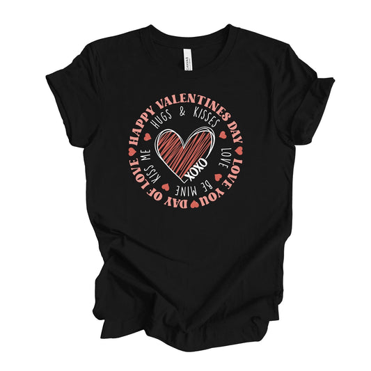 Valentine's Day Tee, Cute Happy Valentine's Day Chalk-Like Drawing Design, premium unisex shirt, 3 color choices, plus valentine tee