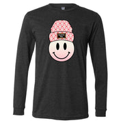 Valentine Long Sleeve Tee, Fun Smiley Face with Beanie, Valentine Vibes Design on premium unisex long sleeve tee, 3x plus size long sleeve